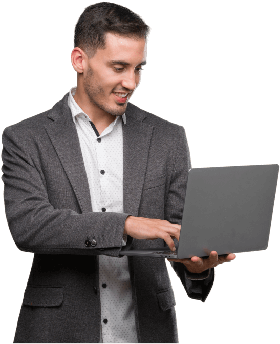 Professional using Dragonfly’s information management software to access centralized business data on the go.
